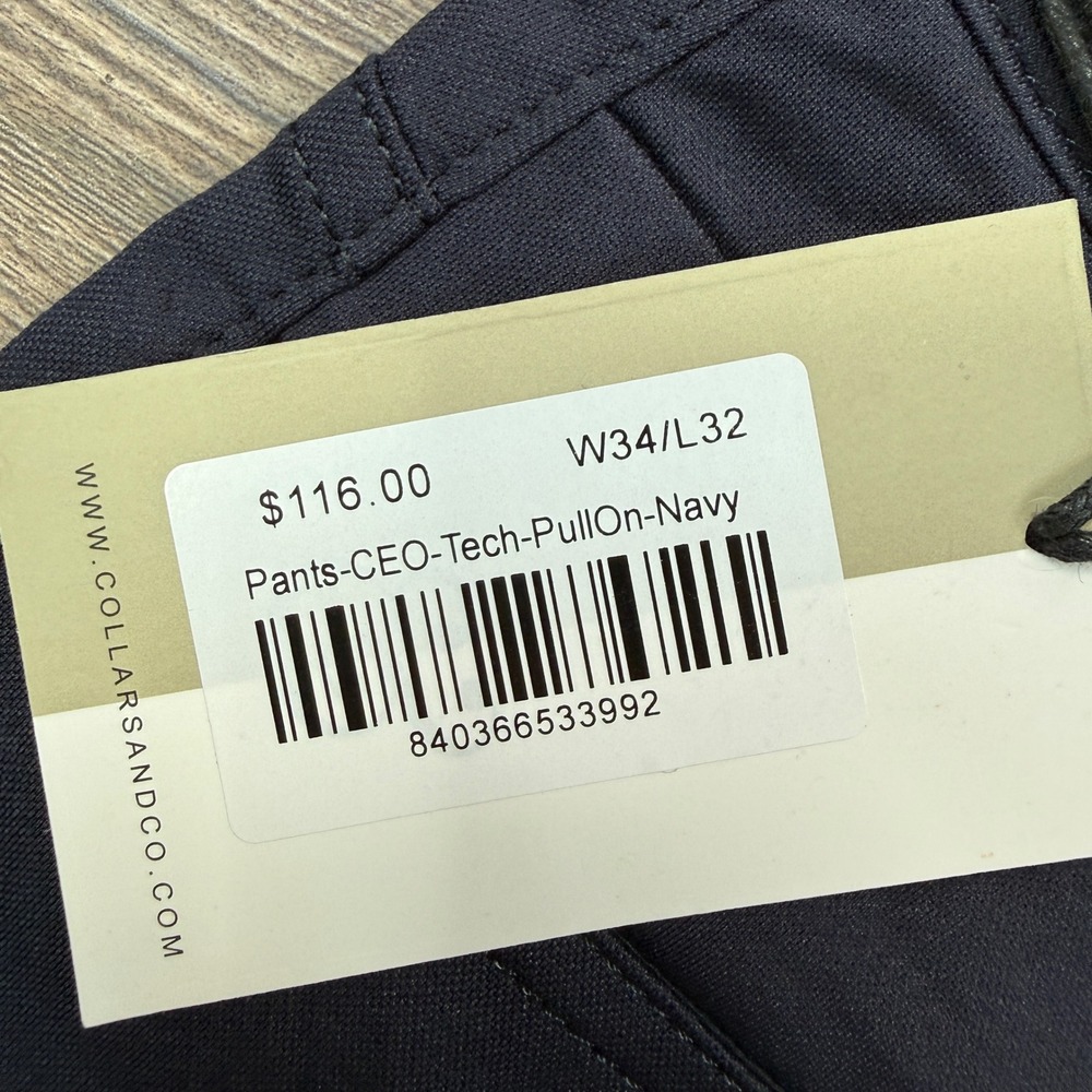 Collars & Co Mens Size 34x32 CEO Tech Pull-On Pants Navy Blue Stretch Chino NWT - Picture 6 of 9